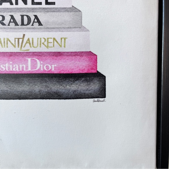 Book Stack Yorkie Dog Glam Fashion Framed Chanel Prada Christian Dior Wall Art - Picture 3 of 4